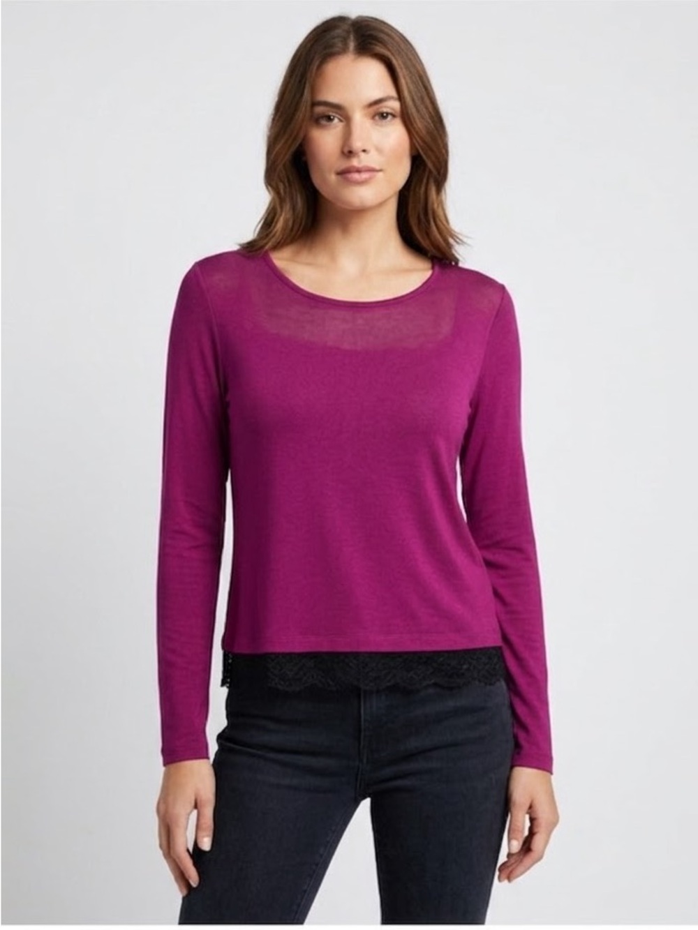 CeCe Mixed Media Puff Sleeve Top Black Size Large NWT